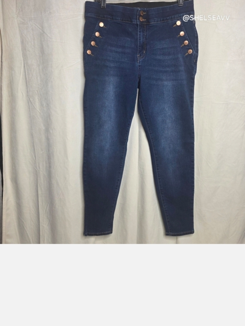 Indigo Poppy High Rise Skinny Button Dark Rinse Blue Jeans Size 12